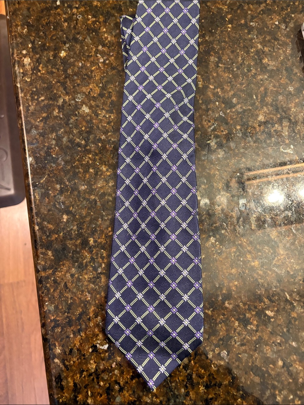 Burberry Navy and Purple Geometric Silk Tie